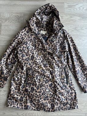 Michael Kors Leopard Print Trench Rain Jacket with lining- Brown/Black XL
